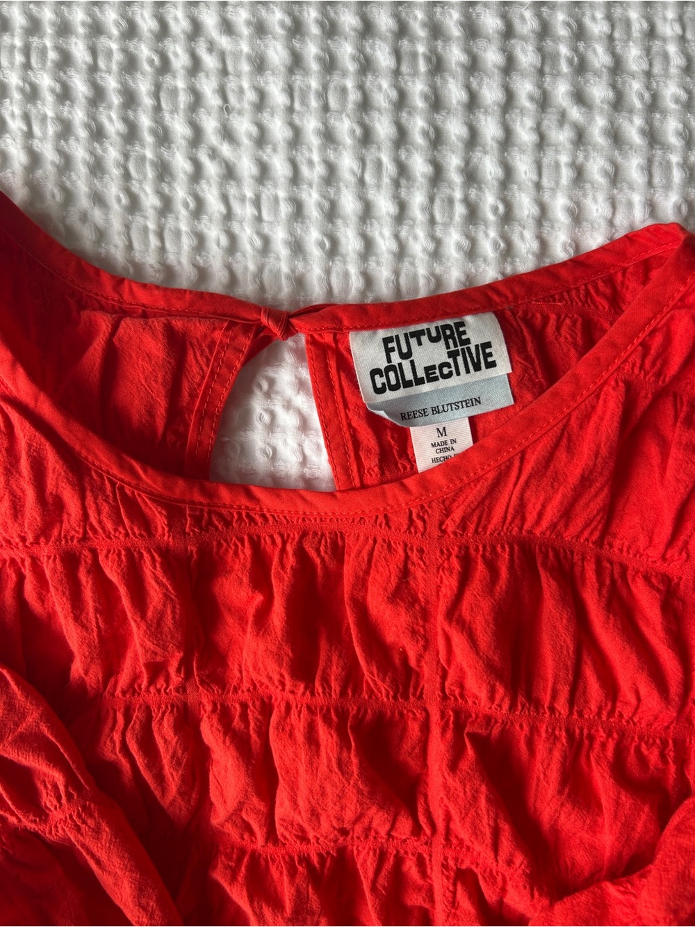 Red Mid-Length Sleeve Ruffle Top - Picture 2 of 3